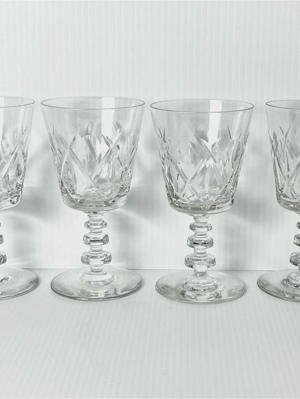 Set of Four Rock Sharpe Olive and Cross Footed Water / Wine Goblets